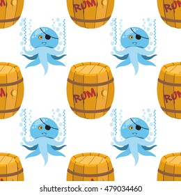 Seamless pattern for design surface Wooden barrel of rum.
