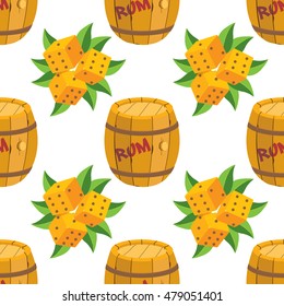 Seamless pattern for design surface Wooden barrel of rum.
