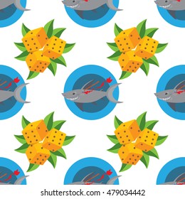 Seamless pattern for design surface Wounded shark.
