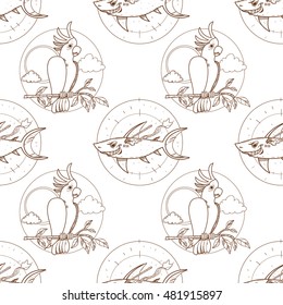 Seamless pattern for design surface Wounded shark.