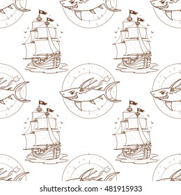 Seamless pattern for design surface Wounded shark.