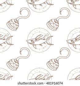 Seamless pattern for design surface Wounded shark.