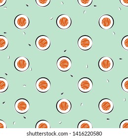 Seamless pattern design with sushi. Vector illustration.