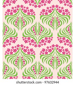 A seamless pattern design of swirl shape and small flowers spreading around, creating a classic look, great for background design.