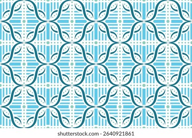 Seamless pattern design template use combination DNA helix spiral, circle, and vertical horizontal rectangle shapes. the illustration designed on blue and green colors isolated on white background. 