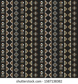 Seamless pattern design with traditional ethnic motif on black background