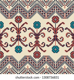 Seamless pattern design with traditional Palestinian embroidery motif