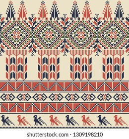 Seamless pattern design with traditional Palestinian embroidery motif