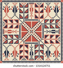 Seamless pattern design with traditional Palestinian embroidery motif