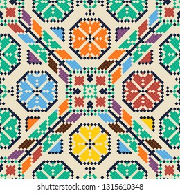 Seamless pattern design with traditional Palestinian embroidery motif
