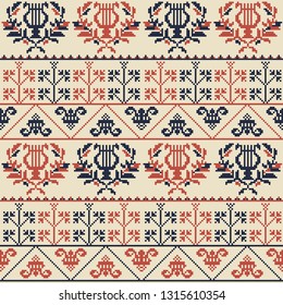 Seamless pattern design with traditional Palestinian embroidery motif