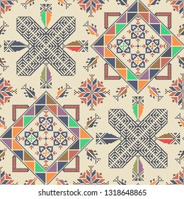 Seamless pattern design with traditional Palestinian embroidery motif