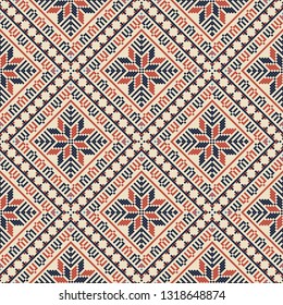 Seamless pattern design with traditional Palestinian embroidery motif