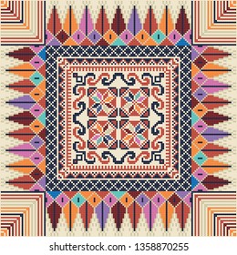 Seamless pattern design with traditional Palestinian embroidery motif