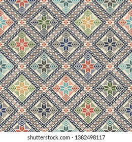 Seamless pattern design with traditional Palestinian embroidery motif