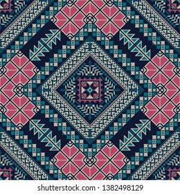 Seamless pattern design with traditional Palestinian embroidery motif