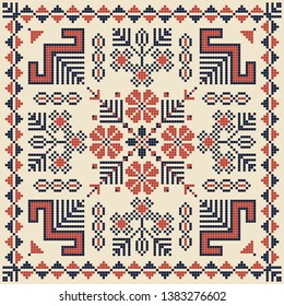 Seamless pattern design with traditional Palestinian embroidery motif