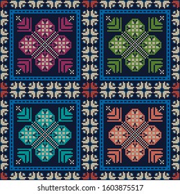 Seamless pattern design with traditional Palestinian embroidery motif