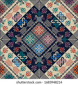 Seamless pattern design with traditional Palestinian embroidery motif
