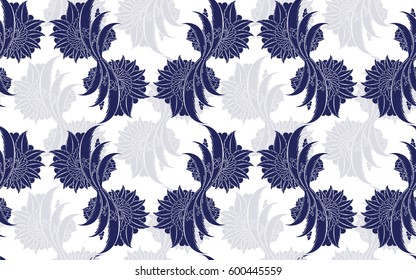 Seamless pattern design with traditional Turkish style flowers, damask repeating background