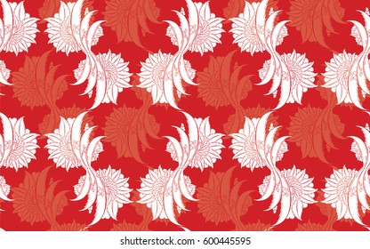 Seamless pattern design with traditional Turkish style flowers, damask repeating background