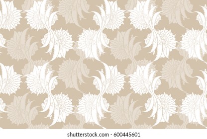 Seamless pattern design with traditional Turkish style flowers, damask repeating background