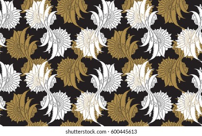 Seamless pattern design with traditional Turkish style flowers, damask repeating background