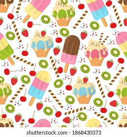 Seamless pattern design vector ice cream flat pastel colorful summer