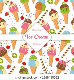 Seamless pattern design vector ice cream flat pastel colorful summer