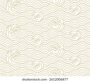 Seamless pattern design, Water wave in traditional oriental Chinese and Japanese style. Vector illustration design.
