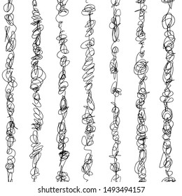 Seamless pattern design with wavy ink marks, random scribbles, repeating background for web and print
