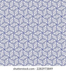 Seamless pattern design for wrapping paper, wallpaper, fabric, decorating and backdrop. Vector Illustration of geometry line art with blue indigo color.