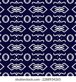 Seamless pattern design for wrapping paper, wallpaper, fabric, decorating and backdrop. Vector Illustration of geometry line art with blue-black color.