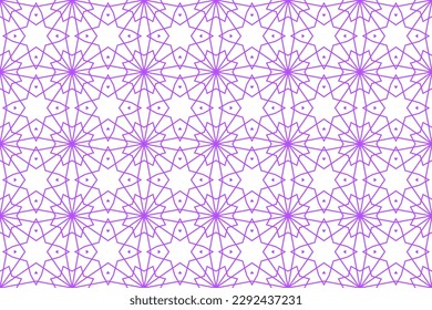Diseño de patrones sin inconvenientes para envolver papel, papel pintado, tela, decoración y fondo. Ilustración vectorial del arte de línea de geometría con color púrpura y blanco.