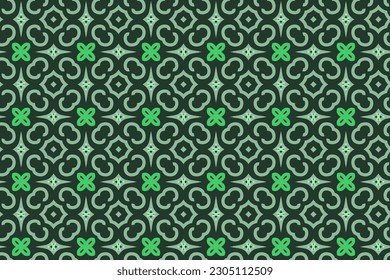Seamless pattern design for wrapping paper, wallpaper, fabric, decorating and backdrop. Vector Illustration of geometry line art with floral pattern in green color.