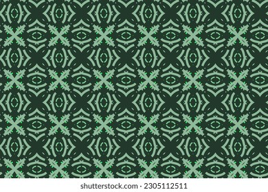 Seamless pattern design for wrapping paper, wallpaper, fabric, decorating and backdrop. Vector Illustration of geometry line art with floral pattern in green color.