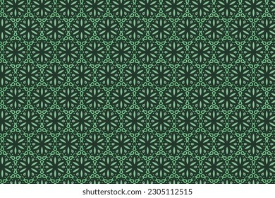Diseño de patrones sin inconvenientes para envolver papel, papel pintado, tela, decoración y fondo. Ilustración vectorial del arte de línea geométrica con patrón floral de color verde.