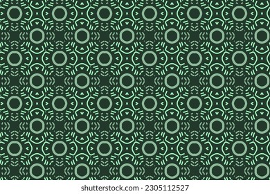 Seamless pattern design for wrapping paper, wallpaper, fabric, decorating and backdrop. Vector Illustration of geometry line art with floral pattern in green color.