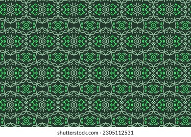 Diseño de patrones sin inconvenientes para envolver papel, papel pintado, tela, decoración y fondo. Ilustración vectorial del arte de línea geométrica con patrón floral de color verde.