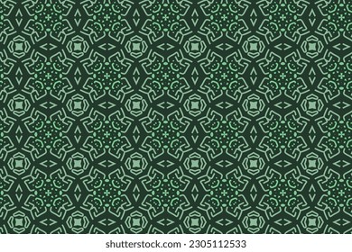 Diseño de patrones sin inconvenientes para envolver papel, papel pintado, tela, decoración y fondo. Ilustración vectorial del arte de línea geométrica con patrón floral de color verde.