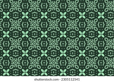 Seamless pattern design for wrapping paper, wallpaper, fabric, decorating and backdrop. Vector Illustration of geometry line art with floral pattern in green color.