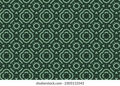 Seamless pattern design for wrapping paper, wallpaper, fabric, decorating and backdrop. Vector Illustration of geometry line art with floral pattern in green color.