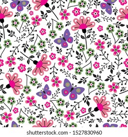 seamless pattern design,flower and butterfly for wallpaper/t shirt,vector illustration