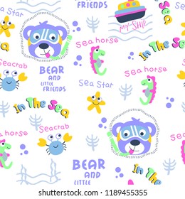 seamless pattern design,funny animal cartoon,vector illustration