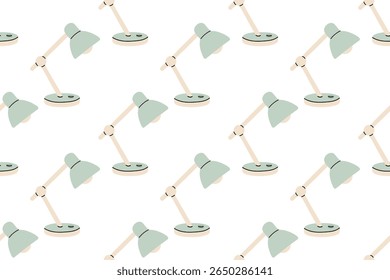 Seamless pattern with desk lamps on white background, great for home office, reading space, or productivity visuals