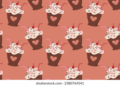 Sencillo patrón de postre en una taza con decoración de paja de cóctel y crema en tonos suaves y a la moda