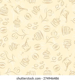 Seamless Pattern With Desserts (cupcakes, Macaroon, Yogurt, Muffins, Coffee Beans)