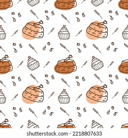 Seamless pattern with desserts on a white background. Doodle vector illustration