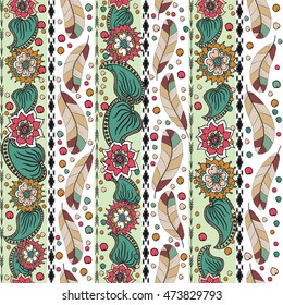 Seamless pattern. detailed doodles. Boho style. traditional, ethnic pattern, stripes