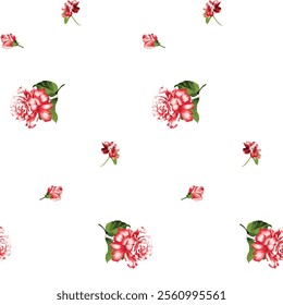 Seamless Pattern of Detailed Red Flowers on White Background